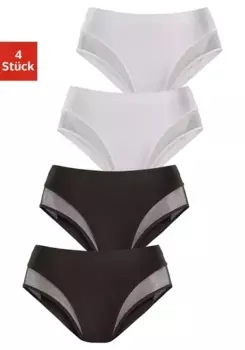 Трусики Petite Fleur (4 шт. в упаковке) с сетчатыми вставками на штанинах, черно-белый