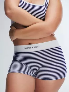 Трусики Savage X Fenty Seamless Boy Short, цвет Hazy White/Dark & Stormy Blue Pencil Stripe