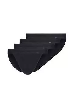 Трусики-Стринги 4 шт. в упаковке - хлопковые трусы в стиле ретро тонкий рубчик из хлопка Skiny, черный