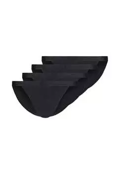 Трусики-Стринги 4 шт. в упаковке - хлопковые трусы в стиле ретро тонкий рубчик из хлопка Skiny, черный