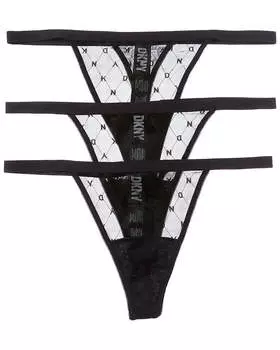 Трусики-стринги DKNY 3pk Monogram Mesh, черный