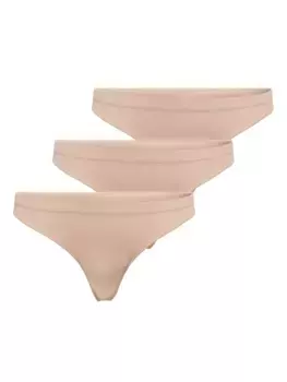 Трусики-стринги ONLY "ONLVICKY RIB S-LESS THONG 3-PK NOOS" (упаковка, 3 шт.), цвет Rugby Tan