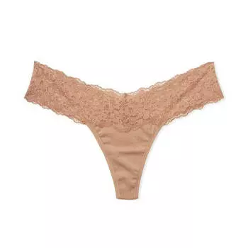 Трусики-стринги Victoria's Secret The Lacie Lace-Waist Cotton, бежевый