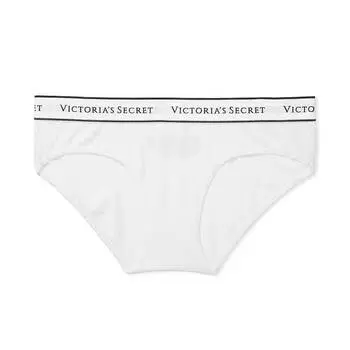 Трусики Victoria's Secret Cotton Logo Waist Pointelle Hiphugger, белый