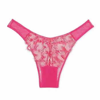 Трусики Victoria's Secret Dream Angels Shimmer Heart Embroidery Open-Back Brazilian, ярко-розовый