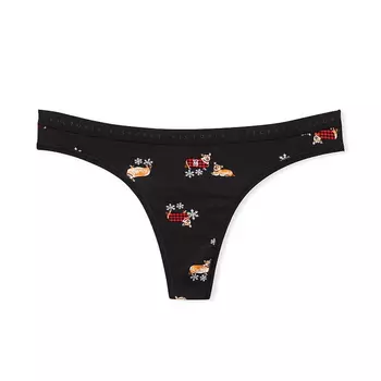 Трусики Victoria's Secret Stretch Cotton Thong Classic, черный/корги