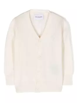 Trussardi кардиган с V-образным вырезом и вышитым логотипом, белый