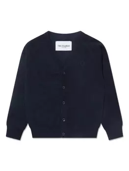 Trussardi кардиган с V-образным вырезом и вышитым логотипом, синий