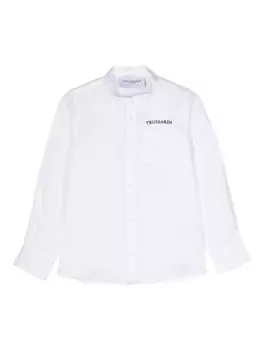 Trussardi льняная рубашка с вышитым логотипом, белый