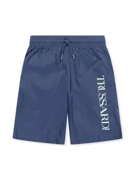 Trussardi logo-print drawstring shorts, синий