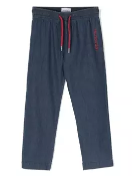 Trussardi прямые брюки из ткани шамбре, синий