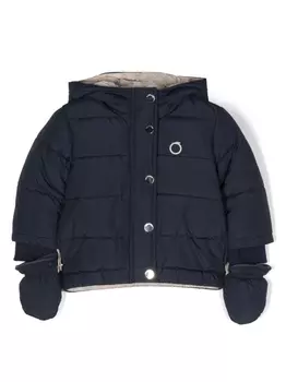 Trussardi пуховик с капюшоном и логотипом, синий