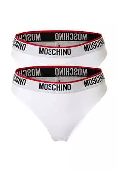 Трусы 2-упаковка - трусы из хлопковой смеси с логотипом на поясе простые Moschino, белый