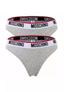 Трусы 2-упаковка - трусы из хлопковой смеси с логотипом на поясе простые Moschino, серый