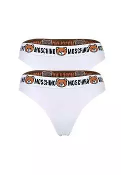 Трусы 2-упаковка - трусы из хлопковой смеси с логотипом на поясе простые Moschino, белый
