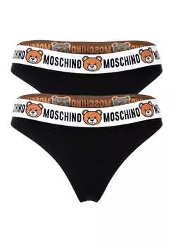 Трусы 2-упаковка - трусы из хлопковой смеси с логотипом на поясе простые Moschino, черный