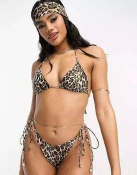 Трусы бикини с леопардовым принтом и завязками по бокам South Beach Mix & Match