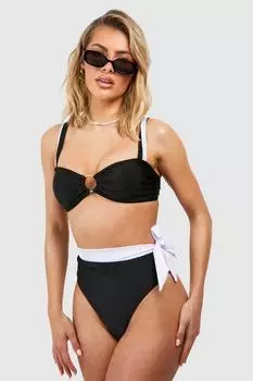 Трусы бикини с высокой талией и моноцветными блоками на завязках boohoo, черный