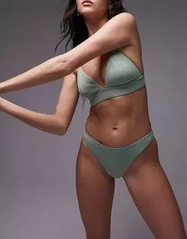 Трусы бикини Topshop с высоким вырезом в рубчик цвета хаки