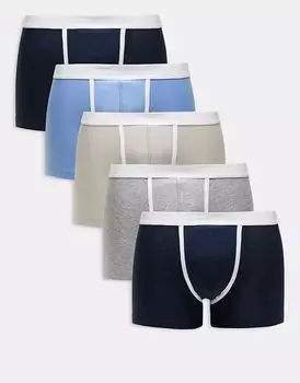 Трусы-боксеры ASOS DESIGN из 5 предметов с кантом в разноцветном исполнении