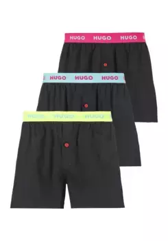 Трусы-боксеры HUGO Underwear "WOVEN BOXER TRIPLET" (в упаковке 3, 3 шт.), с пуговицами на летке, черный