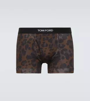 Трусы-Боксеры из хлопкового джерси с леопардовым принтом Tom Ford, коричневый