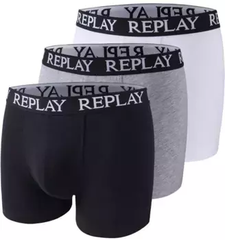 Трусы-боксеры Replay "BOXER Style 01/C Basic Cuff Logo 3pcs Box" (3 шт. в упаковке), с надписью логотипа на эластичном поясе, белый