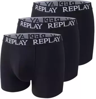 Трусы-боксеры Replay "BOXER Style 01/C Basic Cuff Logo 3pcs Box" (3 шт. в упаковке), с надписью логотипа на эластичном поясе, черный