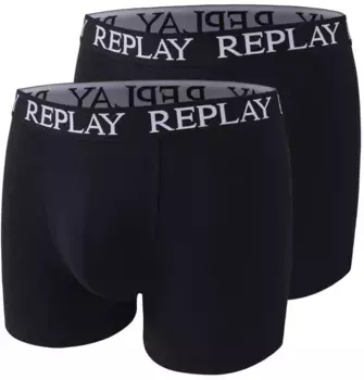 Трусы-боксеры Replay "BOXER Style 01/C Basic Cuff Logo 2pcs Box" (2 шт. в упаковке), с надписью логотипа на эластичном поясе, черный