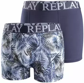Трусы-боксеры Replay "BOXER Style 7 T/C Foliage 2pcs box" (2 шт. в упаковке), с большой надписью-логотипом на эластичном поясе, синий