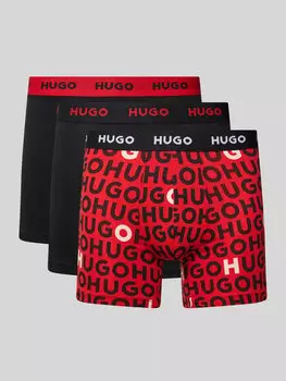 Трусы-боксеры с эластичным поясом и этикеткой в упаковке 3 шт HUGO, красный
