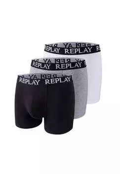 Трусы-Боксеры Trunk style 01/c basic cuff logo в упаковке по 3 шт. Replay, черный