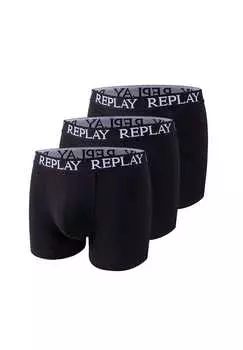Трусы-Боксеры Trunk style 01/c basic cuff logo в упаковке по 3 шт. Replay, черный