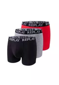 Трусы-Боксеры Trunk style 01/c basic cuff logo в упаковке по 3 шт. Replay, черный