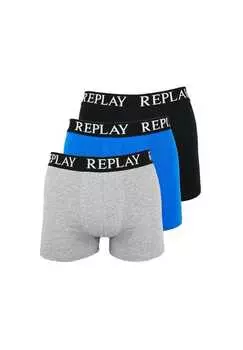 Трусы-Боксеры Trunk style 01/c basic cuff logo в упаковке по 3 шт. Replay, черный