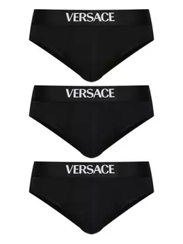Трусы-брифы с логотипом Versace на поясе (упаковка из трех штук), черный