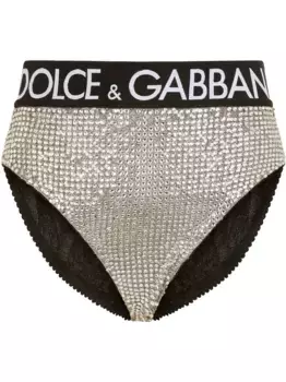 Трусы-брифы с завышенной талией и кристаллами DOLCE & GABBANA, черный