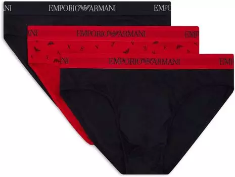 Трусы Emporio Armani Pure Cotton 3-Pack Brief, цвет Marine/Printed Fire/Marine