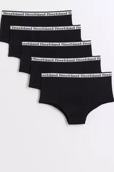 Трусы хипстеры для девочек, 100% хлопок, 5 шт в упаковке River Island, черный