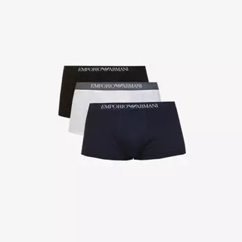 Трусы из эластичного хлопка с логотипом, набор из трех штук Emporio Armani, синий