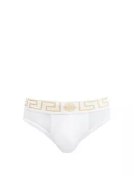 Трусы из эластичного хлопка с жаккардовым узором medusa и низкой посадкой Versace, белый