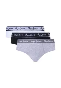 Трусы мужские, в упаковке 3 шт. - нижнее белье, хлопок, пояс с логотипом, однотонные Pepe Jeans, цвет Hellgrau Schwarz