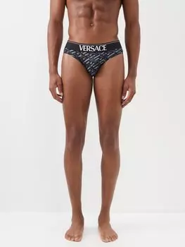Трусы с принтом la greca Versace, черный