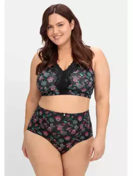 Трусы Sheego с завышенной талией "большие размеры" (экономная упаковка), в упаковке 3 шт., с декоративным бантом спереди, зеленый