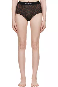 Трусы-шорты из модала с коричневым леопардовым принтом TOM FORD