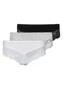 Трусы SNOCKS Hipster mit Spitze aus Bio Baumwolle 3 шт, цвет Mix (Wei/Hellgrau/Schwarz)