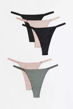 Трусы-стринги 5 пар H&amp;M, черный/светло-розовый