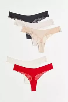 Трусы-стринги 5 пар H&amp;M, красный/черный/светло-бежевый