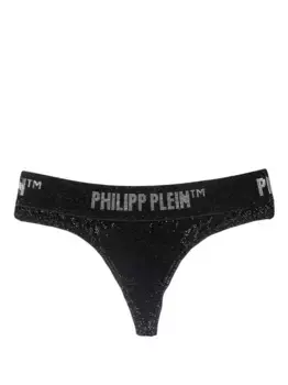 Трусы-стринги с эффектом металлик и кристаллами Philipp Plein, черный