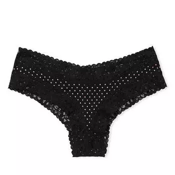 Трусы Victoria`s Secret Lace Waist Cotton Cheeky, чёрный в крапинку
